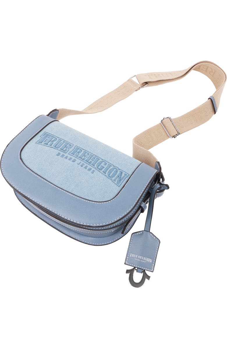 True Religion Dark Denim Logo Saddle Bag, Alternate, color, Denim