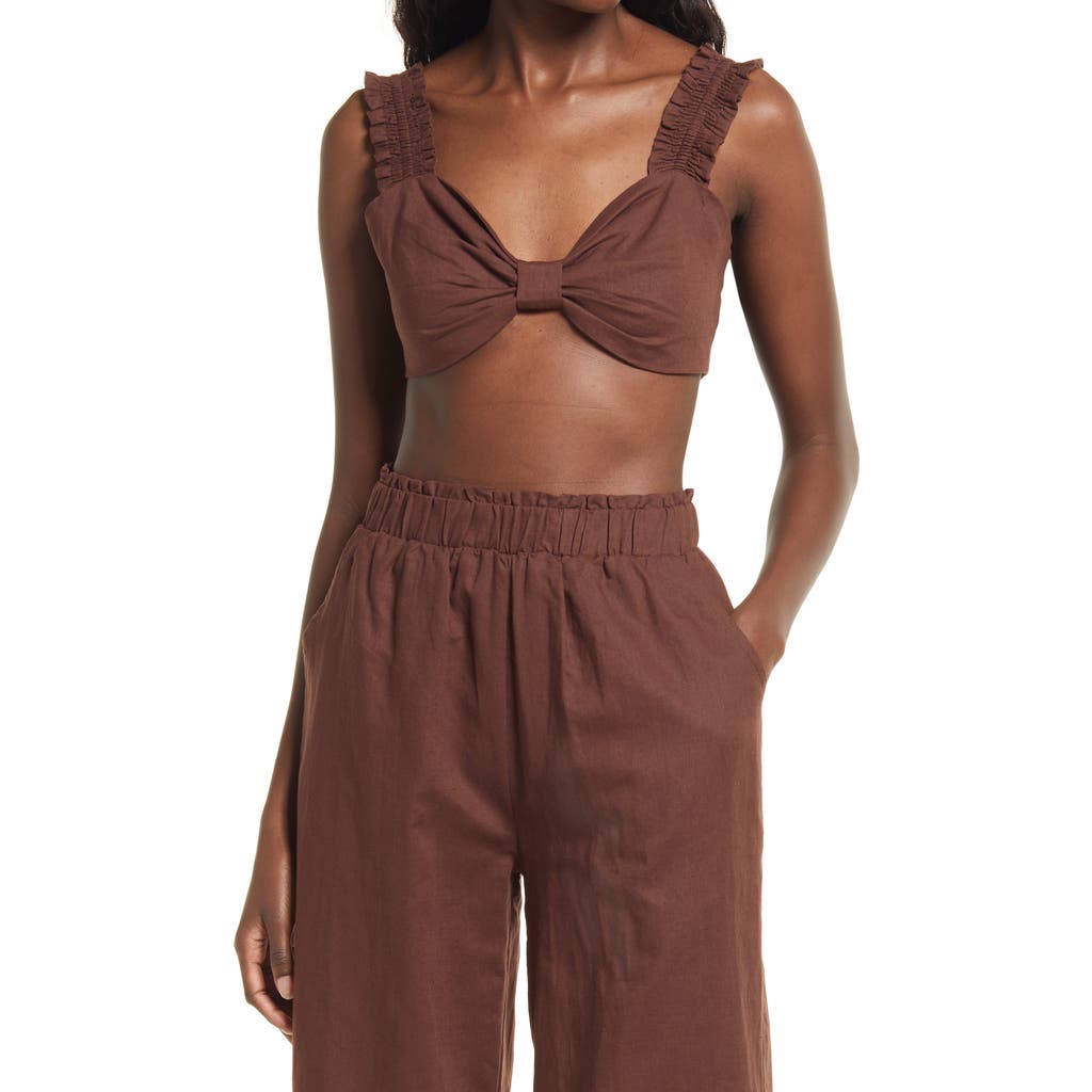 Charlie Holiday Diana Linen & Cotton Bra Top In Chocolate