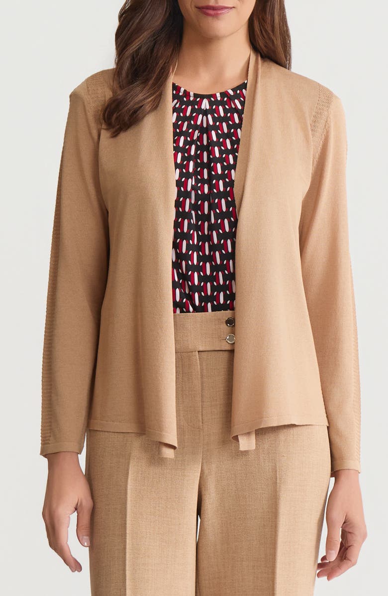 KASPER Stitch Detail Open Front Cardigan, Main, color, Soft Sand