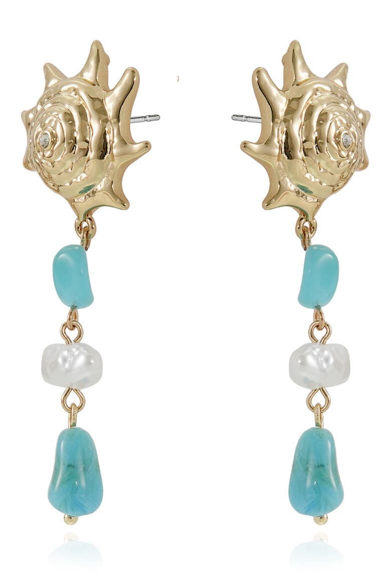 Coastal Stone & Faux Pearl Drop Earrings, Alternate, color, TURQUOISE