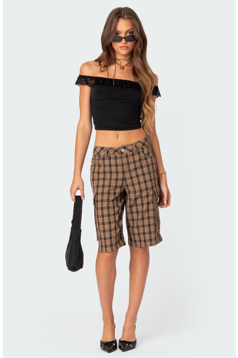 Plaid Cargo Shorts, Alternate, color, BROWN/ BLACK MIX