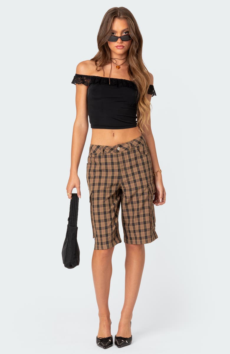 EDIKTED Plaid Cargo Shorts, Alternate, color,