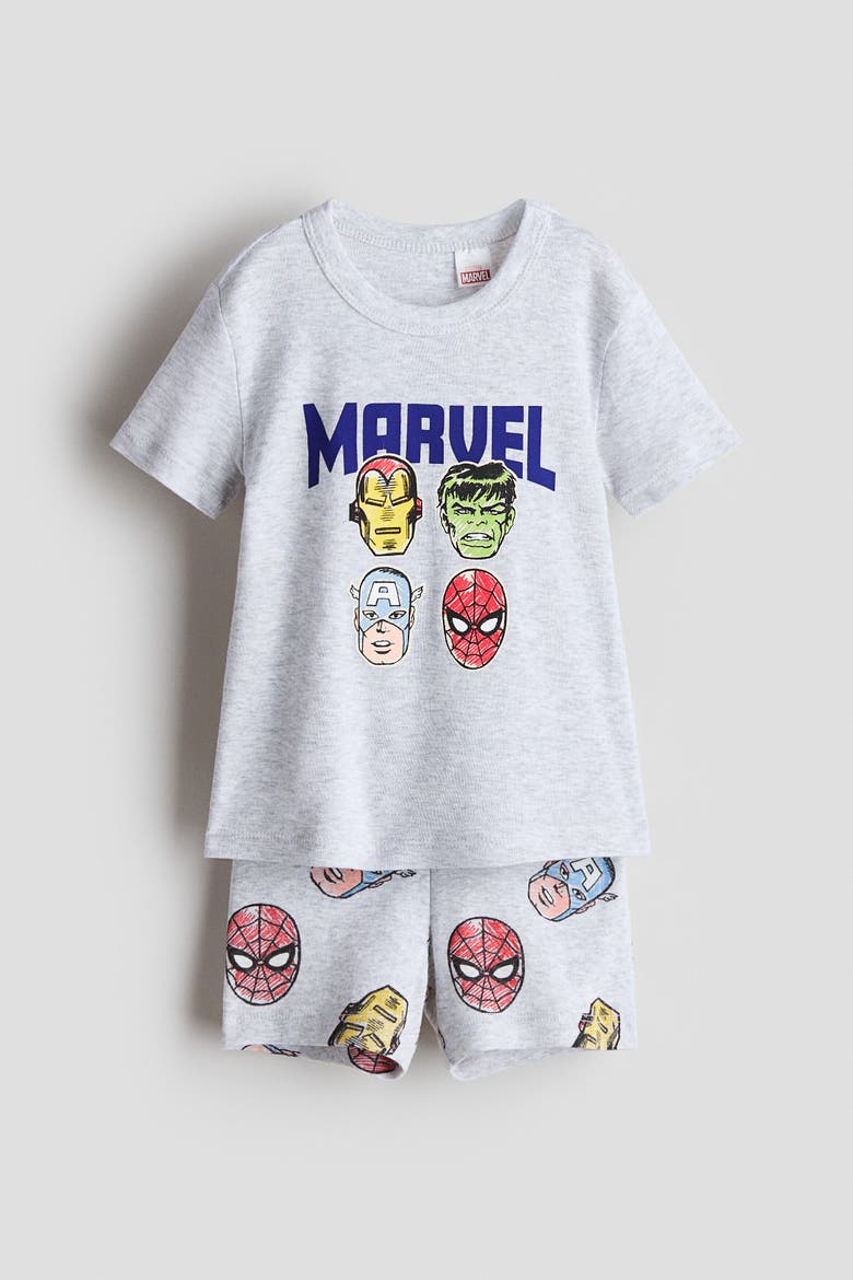 Snug Fit Cotton Jersey Pyjamas, Main, color, Gray melange/Marvel Comics