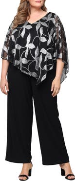 SL FASHIONS Foil Asymmetric Capelet Wide Leg Jumpsuit