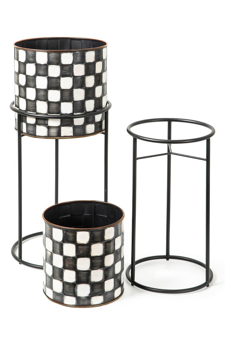 MACKENZIE CHILDS Check It Out Set of 2 Planters & Stands, Alternate, color, Black