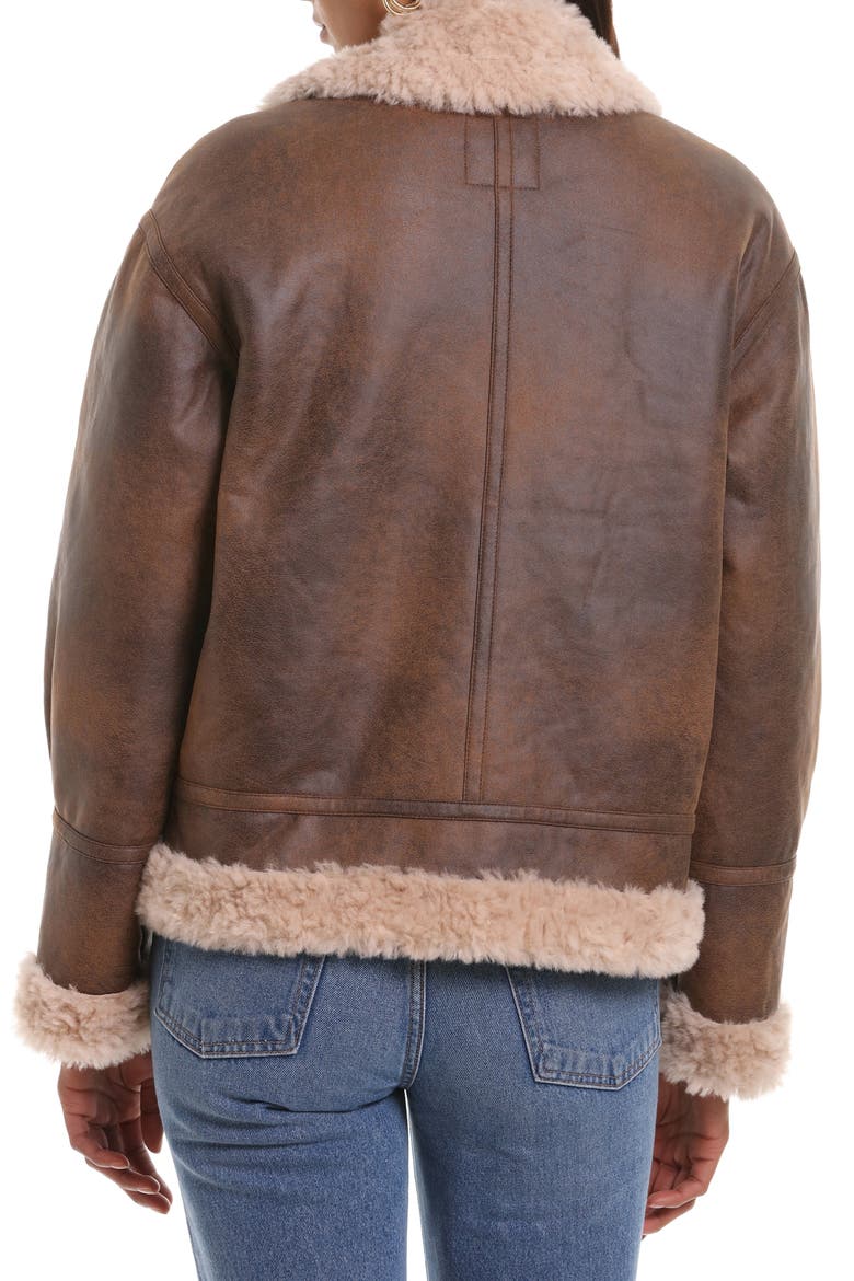 Faux Shearling Moto Jacket, Alternate, color, BRANDY