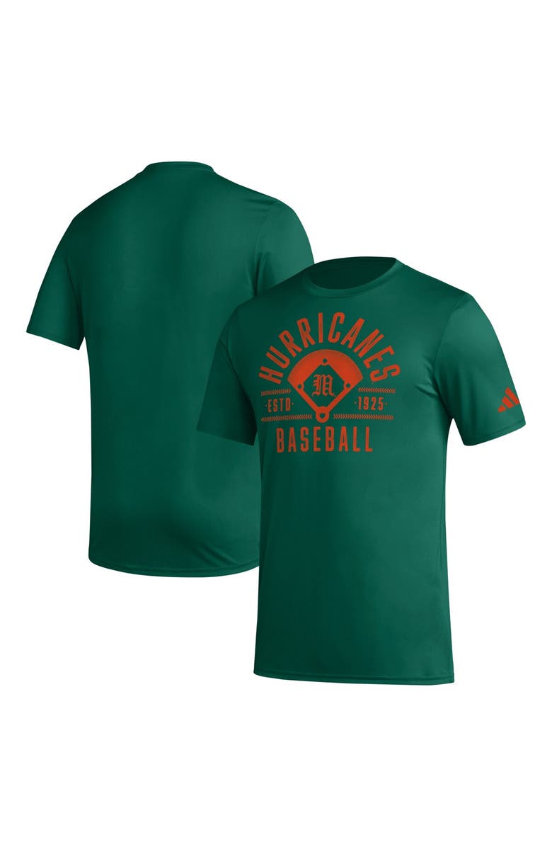 adidas Men's adidas  Green Miami Hurricanes Exit Velocity Baseball Pregame AEROREADY T-Shirt, Main, color, Green