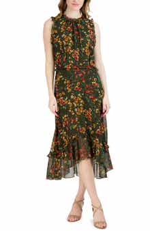 Julia Jordan Floral Sleeveless Ruffled High-Low Midi Dress