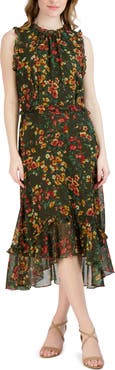 Julia Jordan Floral Sleeveless Ruffled High-Low Midi Dress