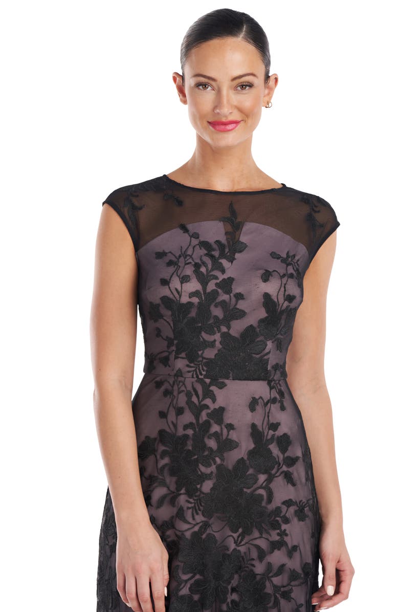 JS Collections Melissa Floral Embroidered Tulle Midi Dress, Alternate, color, 