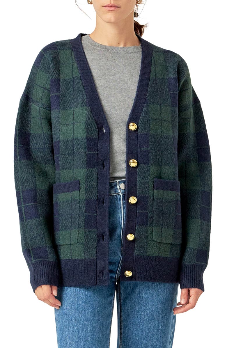 English Factory Oversize Check Cardigan, Main, color,