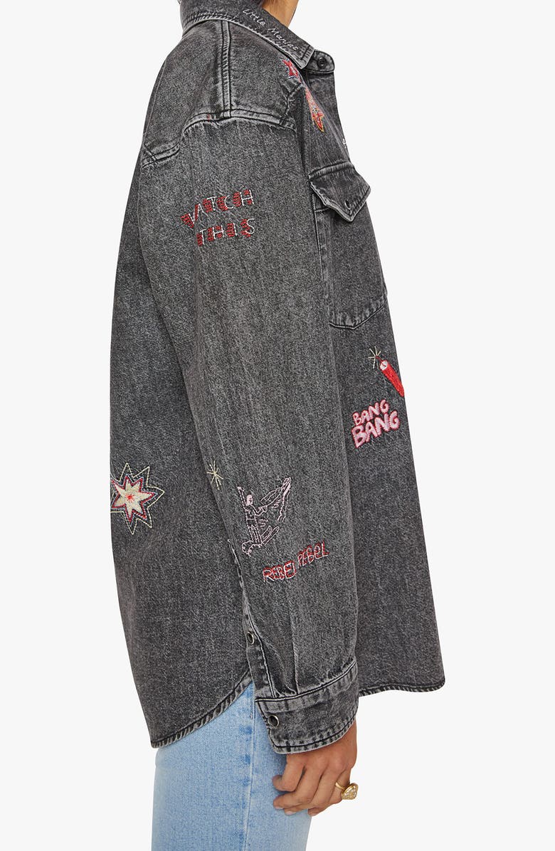 MOTHER The Exes & Ohs Embroidered Denim Western Shirt, Alternate, color, Lightning Rod