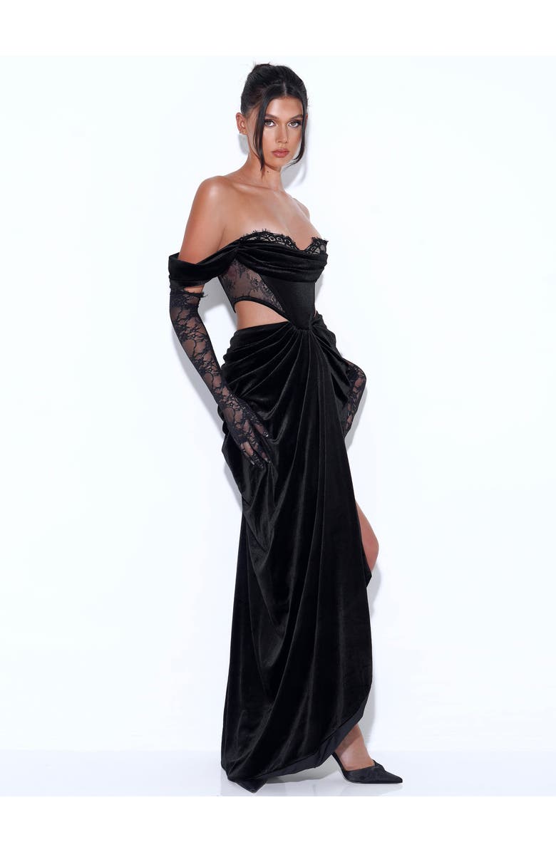 Miss Circle Quintessa Lace Velvet Corset Off Shoulder Gown, Alternate, color,