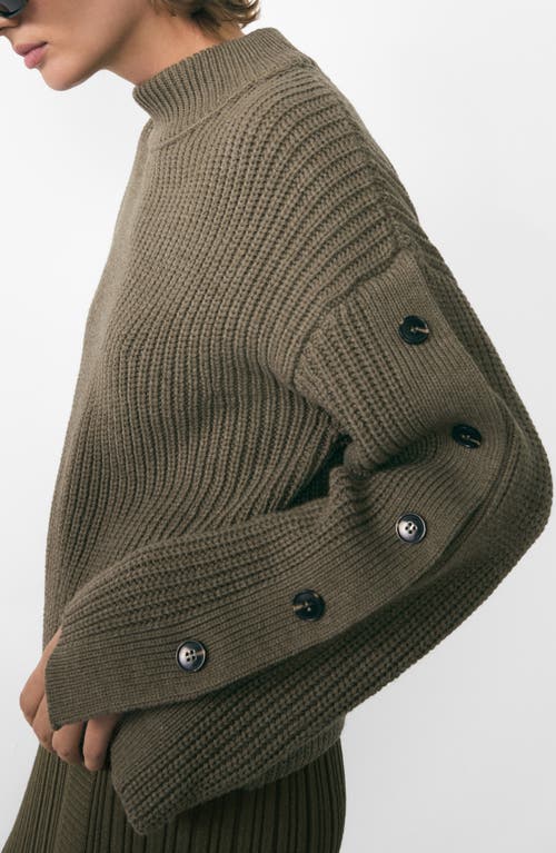 Shop Mango Button Detail Knit Sweater In Khaki Green