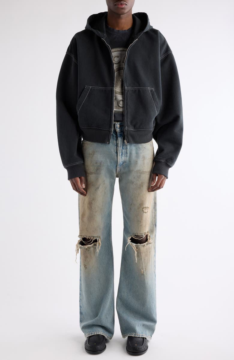 Acne Studios Foscar U Autograph Logo Embroidered Zip Hoodie, Alternate, color, Faded Black