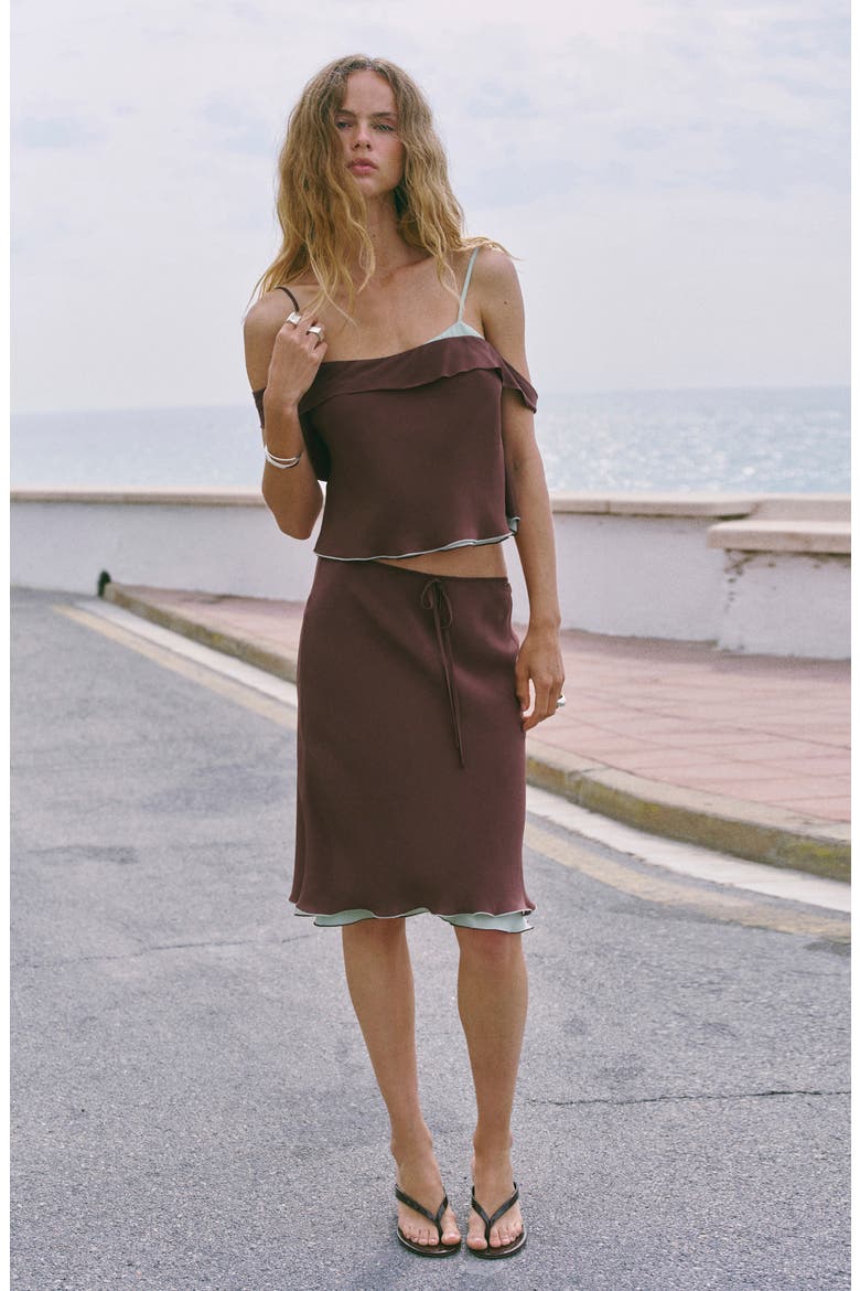 Mixed Asymmetrical Top, Alternate, color, BROWN