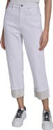 KARL LAGERFELD PARIS Rhinestone Cuff Ankle Straight Leg Jeans