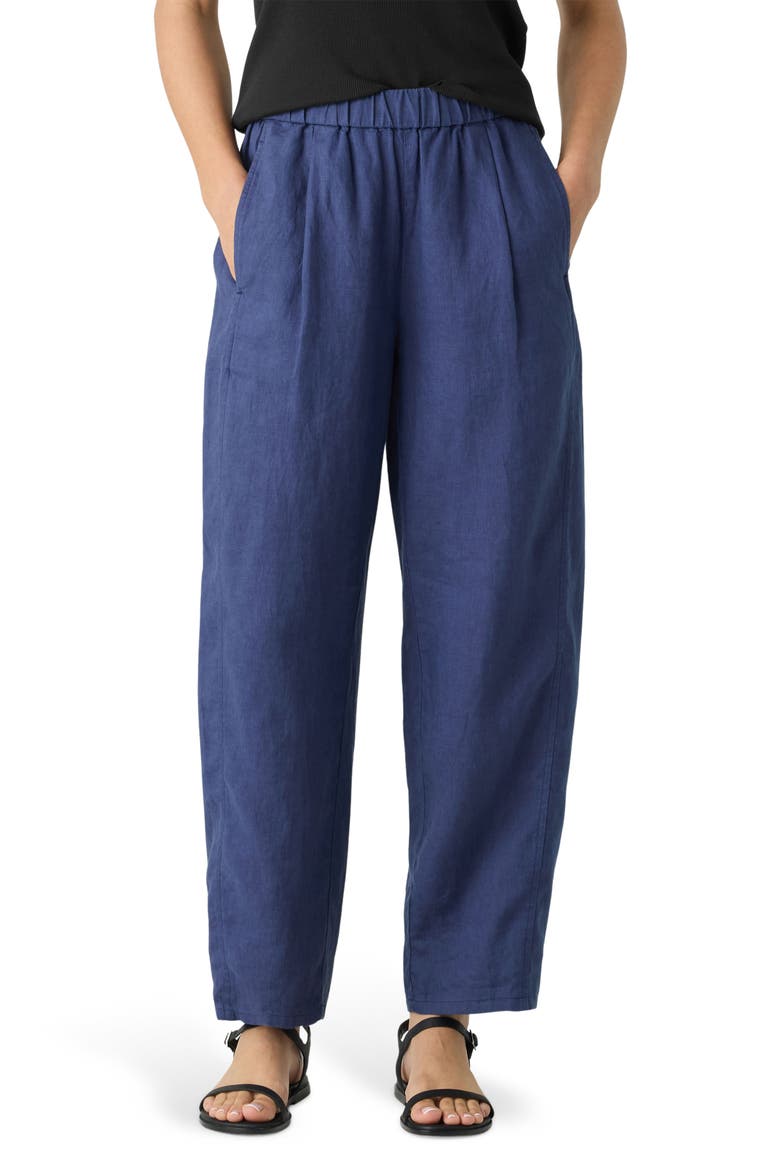 Pleated Organic Linen Lantern Pants, Main, color, BLUETTE