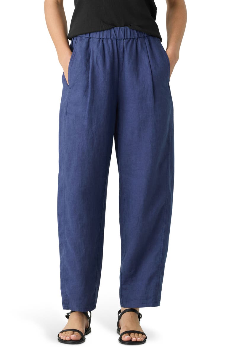Eileen Fisher Pleated Organic Linen Lantern Pants, Main, color, Bluette