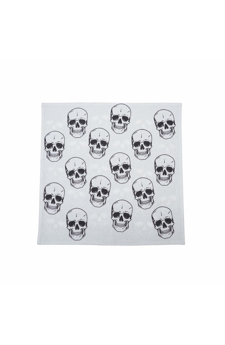 C&F Home Skully Skeleton Skulls Pattern Motifs Black & White Cotton Halloween Napkins Set of 6, Alternate, color, Black