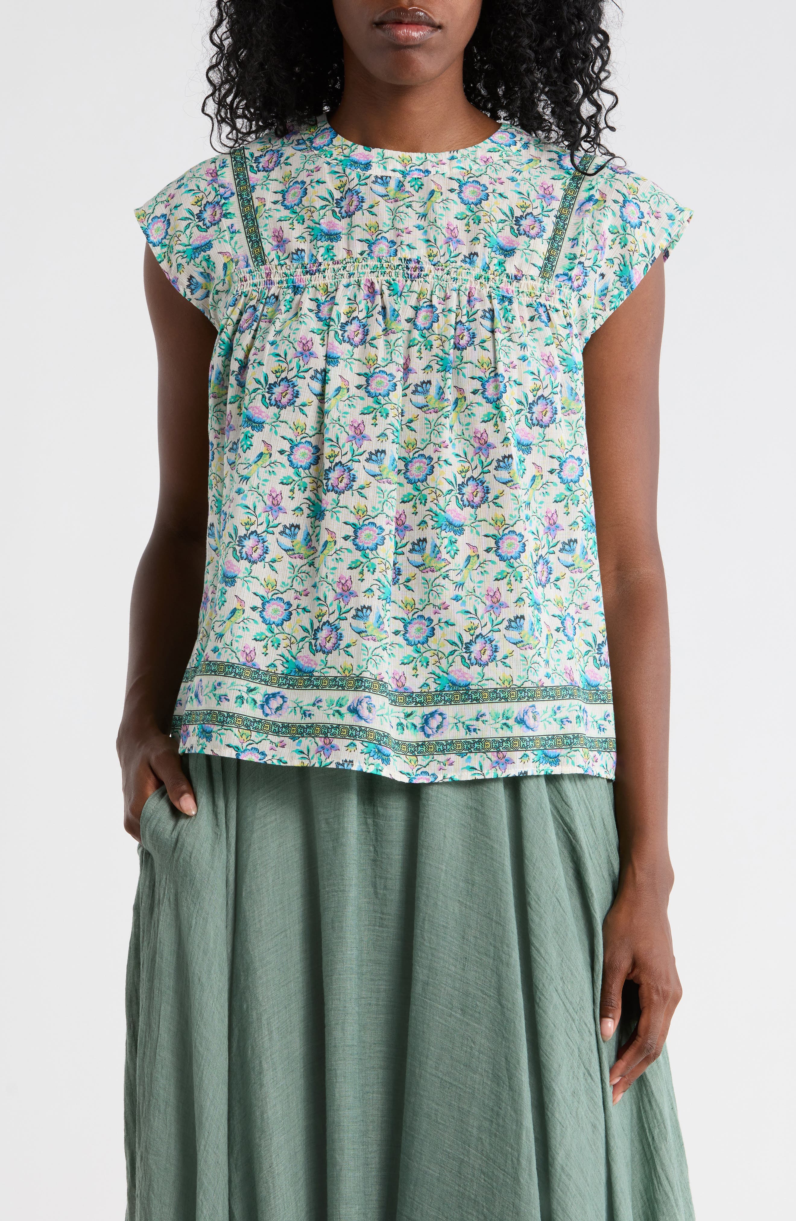 ELIE ELIE TAHARI Crewneck Cap Sleeve Top