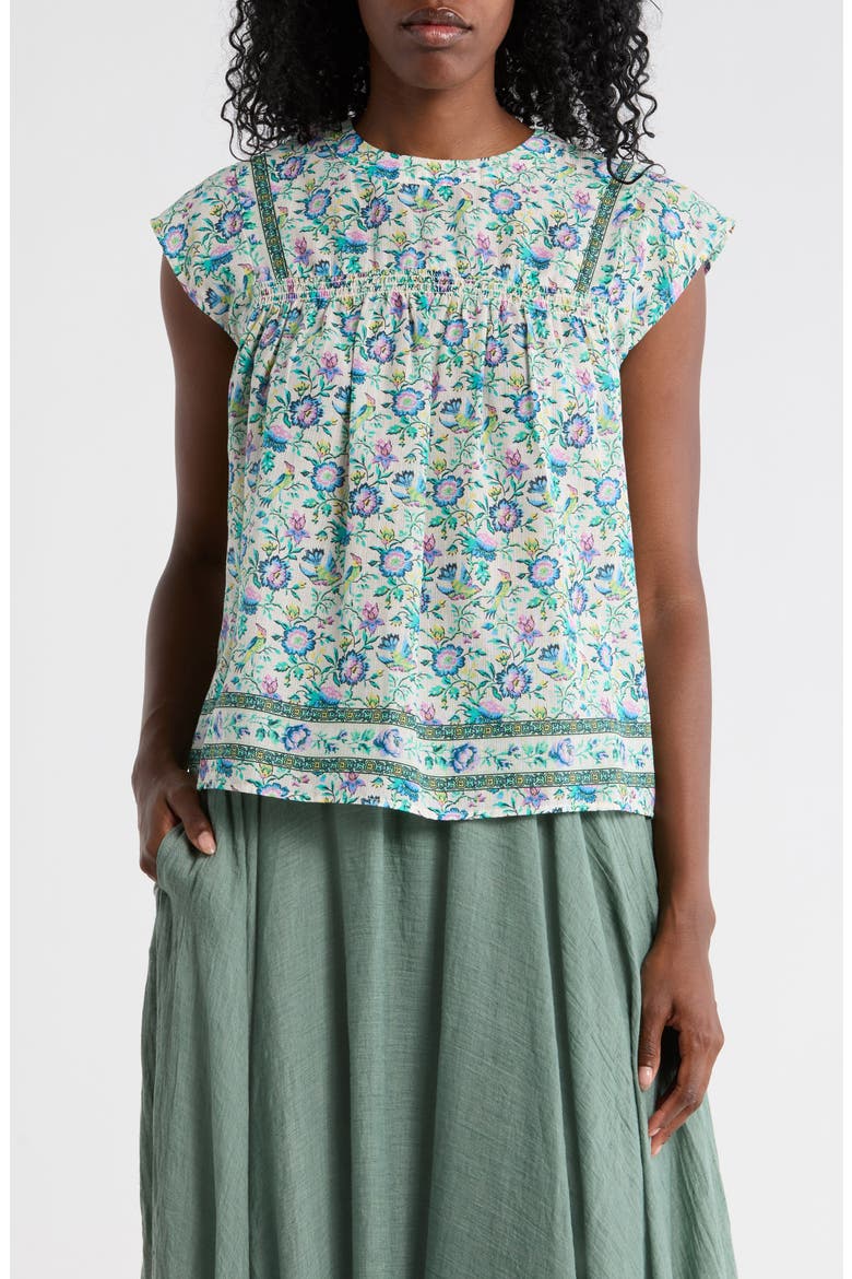 Crewneck Cap Sleeve Top, Main, color, BLUE PARROT FLORAL PRINT