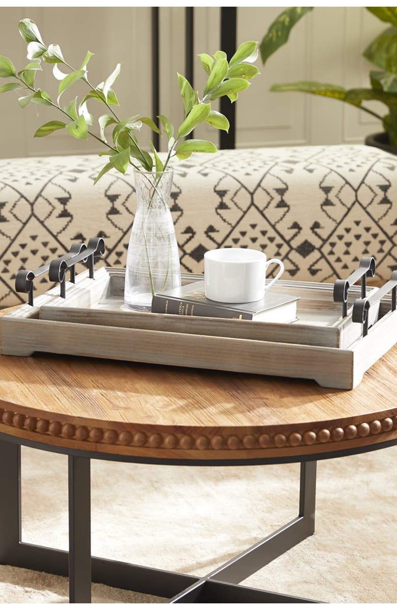 SONOMA SAGE HOME Beige Wood Tray with Metal Handles - Set of 2, Alternate, color, Beige