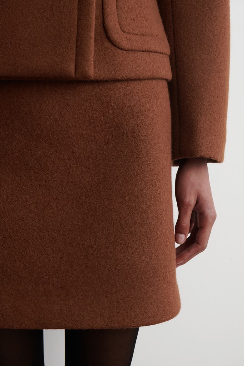 Topstitched Wool Mini Skirt, Alternate, color, BROWN