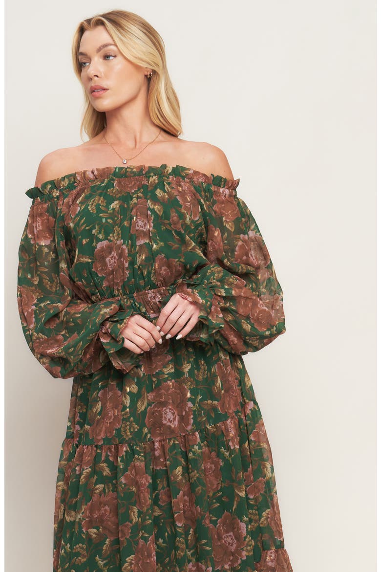 Floral Off-the-Shoulder Maxi Dress, Alternate, color, GREEN