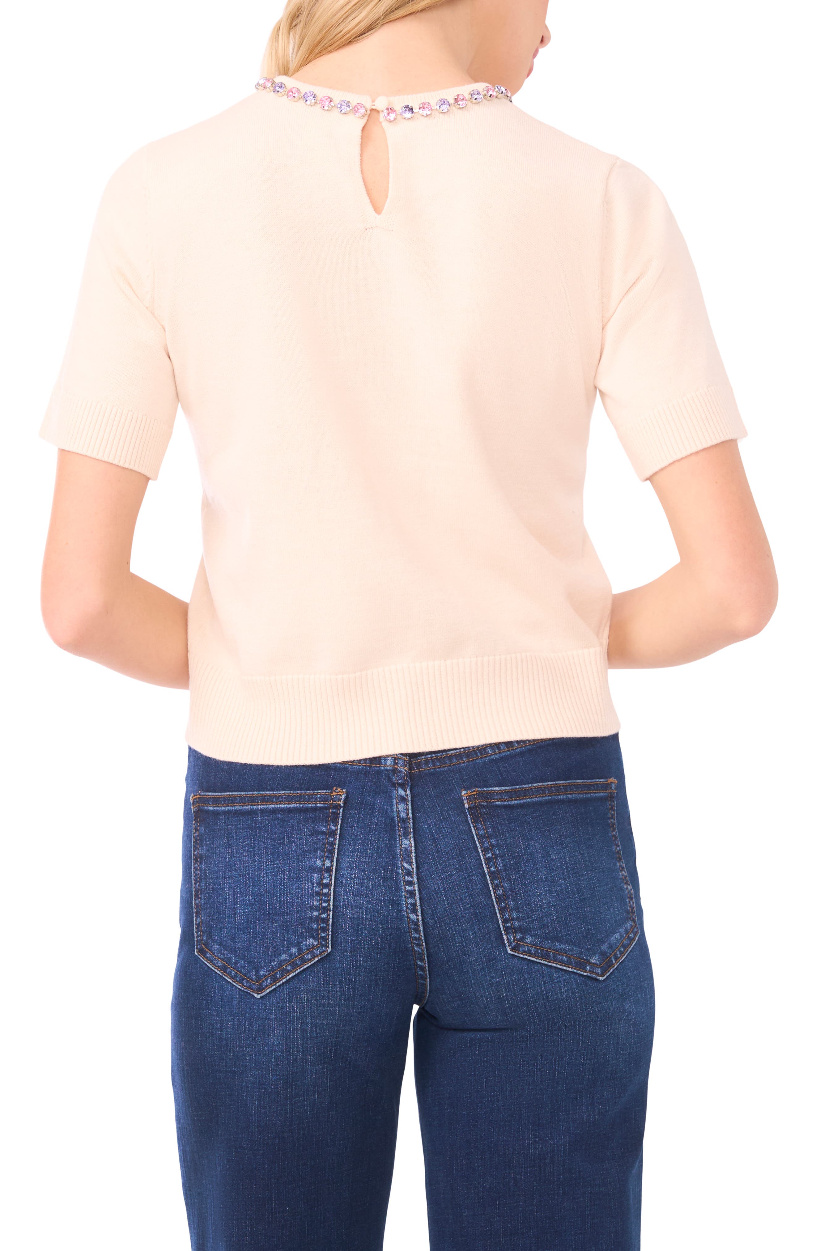 Rhinestone Embellished Short Sleeve Sweater - image 2