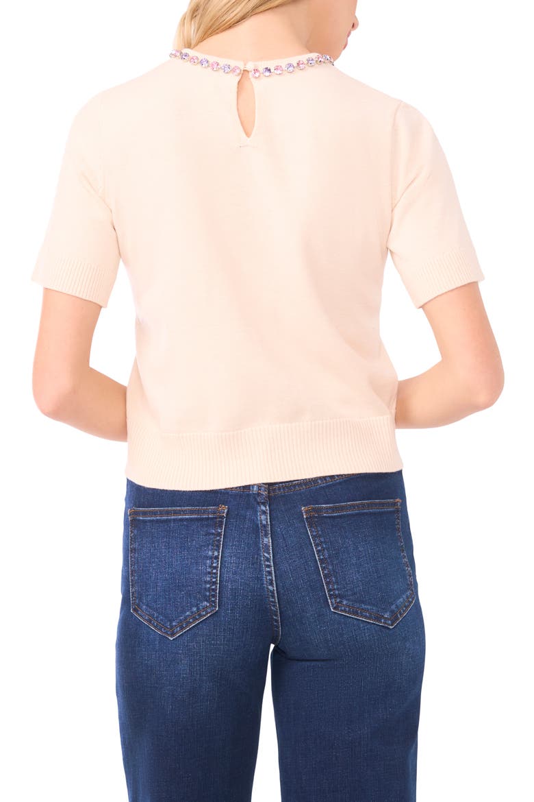 Rhinestone Embellished Short Sleeve Sweater, Alternate, color, EGGSHELL