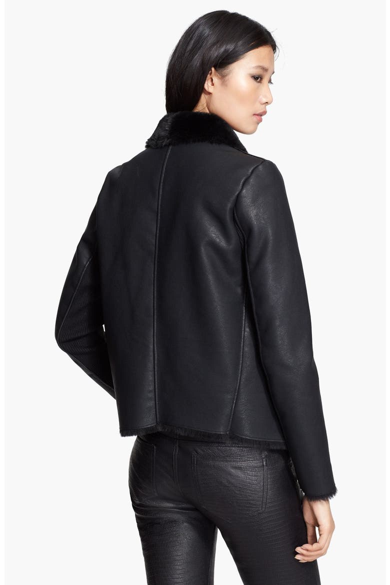 Faux Leather Jacket with Faux Fur, Alternate, color, BLACK
