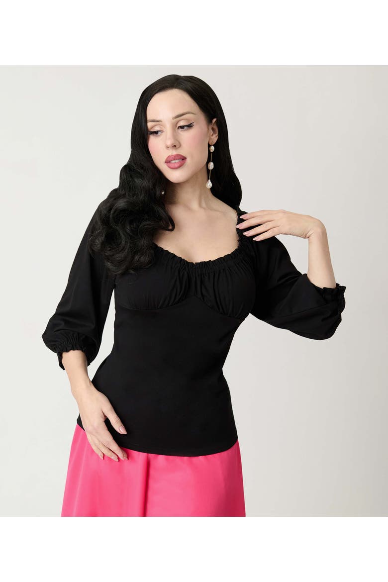Peasant Sleeve Blouse, Alternate, color, Solid Black