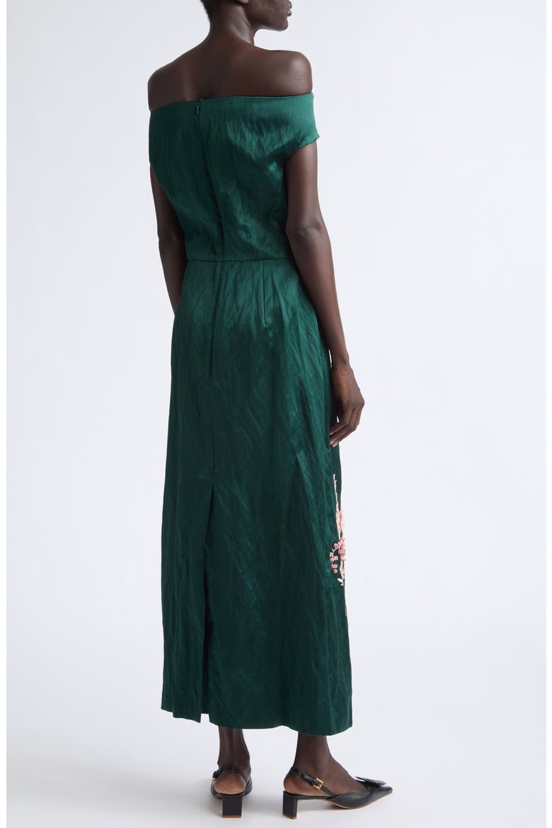 Embroidered Textured Satin Cocktail Dress, Alternate, color, FOREST GREEN