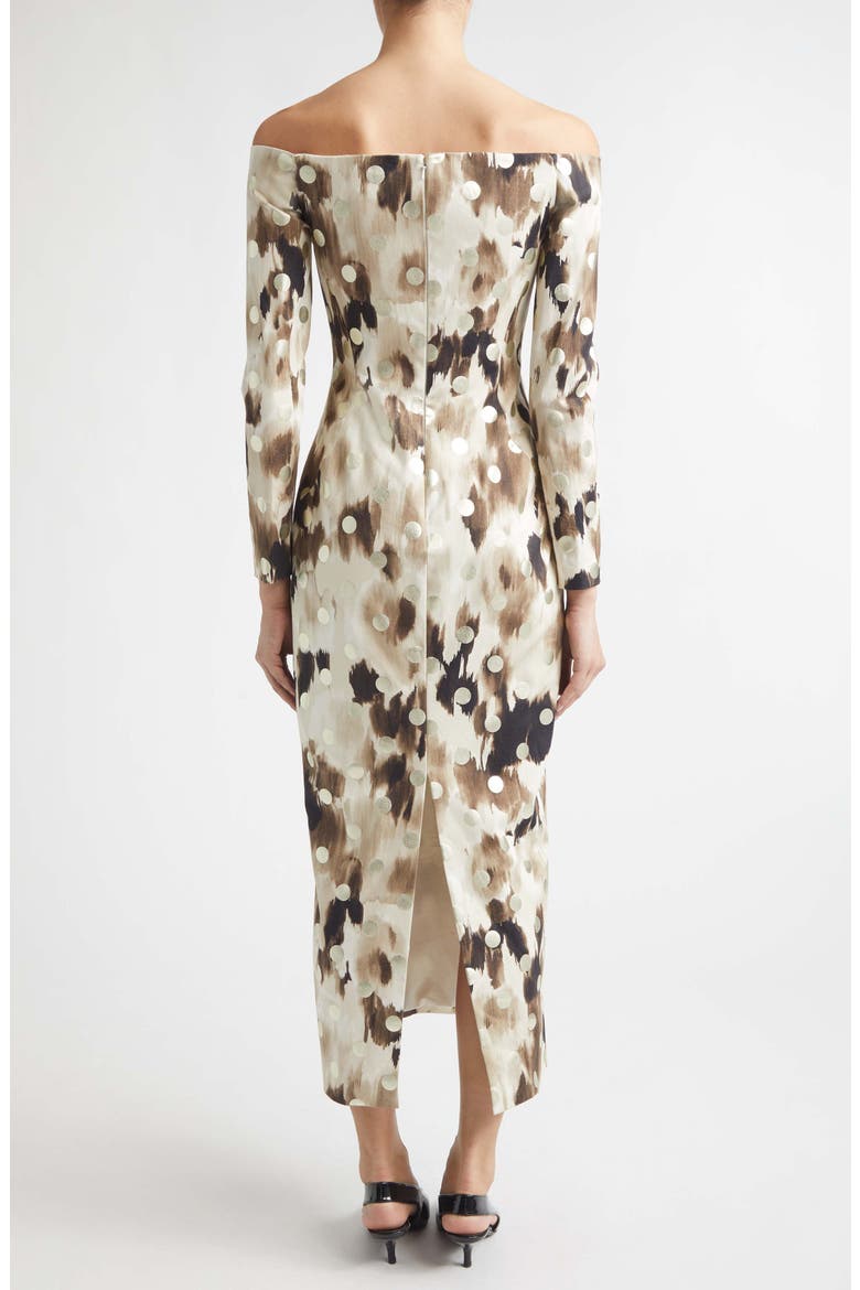 Ikat Polka Dot Off the Shoulder Midi Dress, Alternate, color, CREAM MULTI