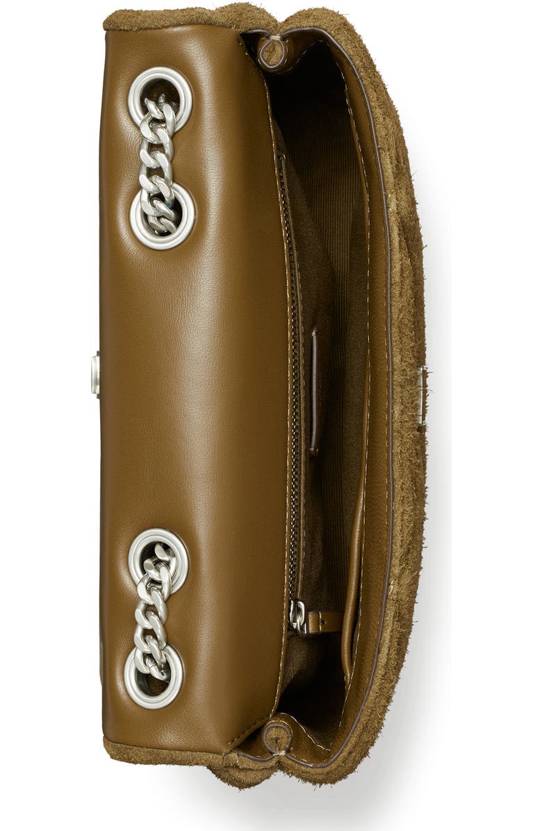 Tory Burch Small Kira Quilted Suede Converstible Shoulder Bag, Alternate, color, Deep Olive