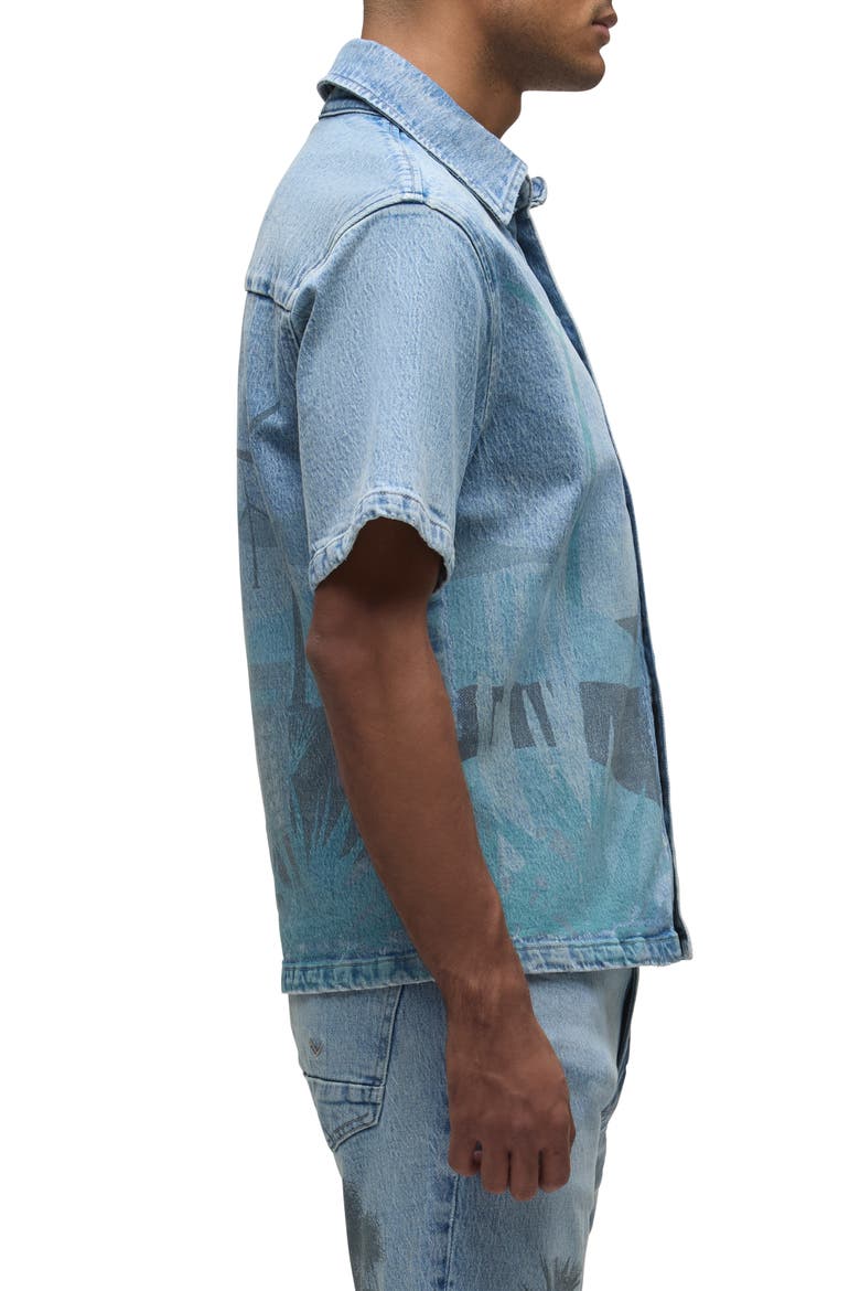 Graphic Denim Short Sleeve Button-Up Shirt, Alternate, color, SPRING BREAK