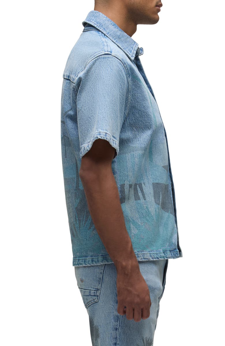 Hudson Jeans Graphic Denim Short Sleeve Button-Up Shirt, Alternate, color,