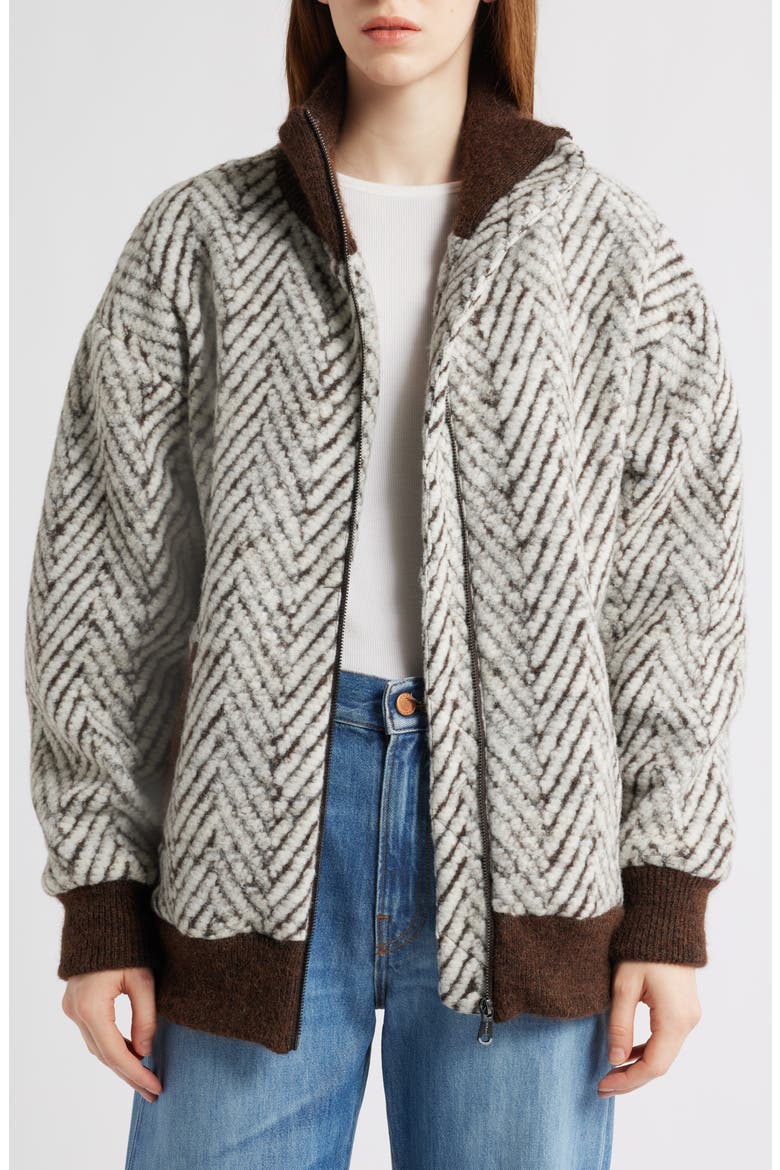 Chevron Knit Jacket, Alternate, color, WHITE BROWN