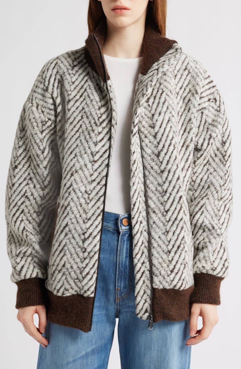 Bernardo Chevron Knit Jacket, Alternate, color, White Brown