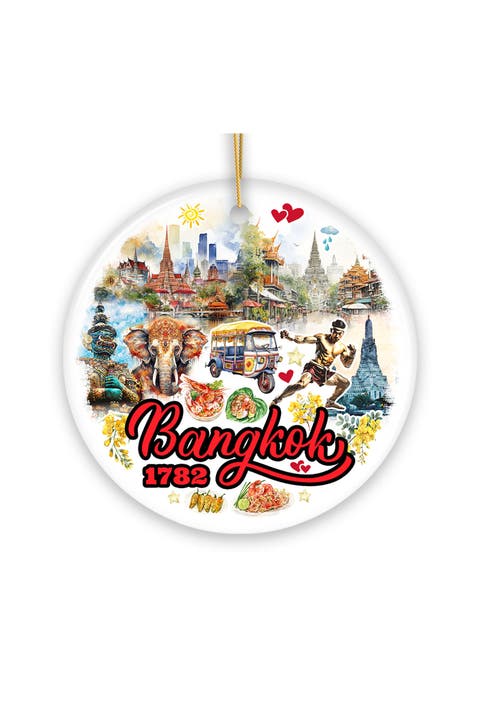Bangkok 1782 Watercolor Landmarks Round Ornament