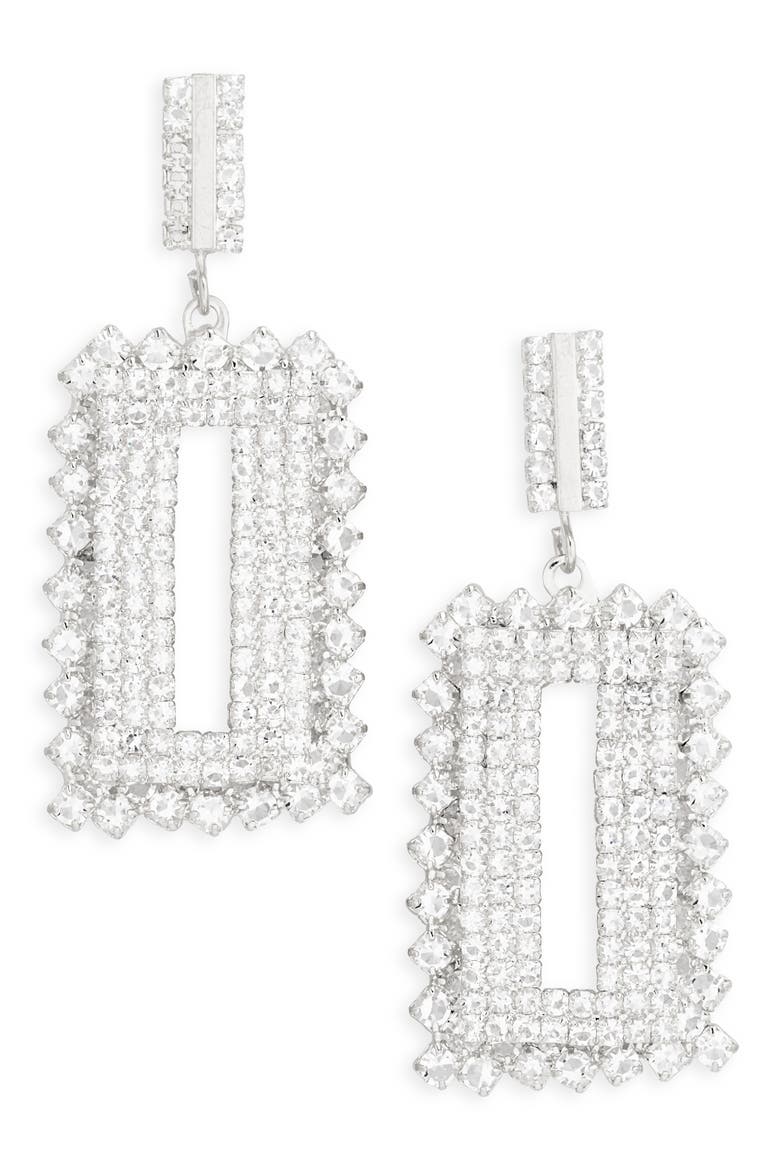 Pavé Crystal Rectangular Drop Earrings, Main, color, SILVER CRYSTAL