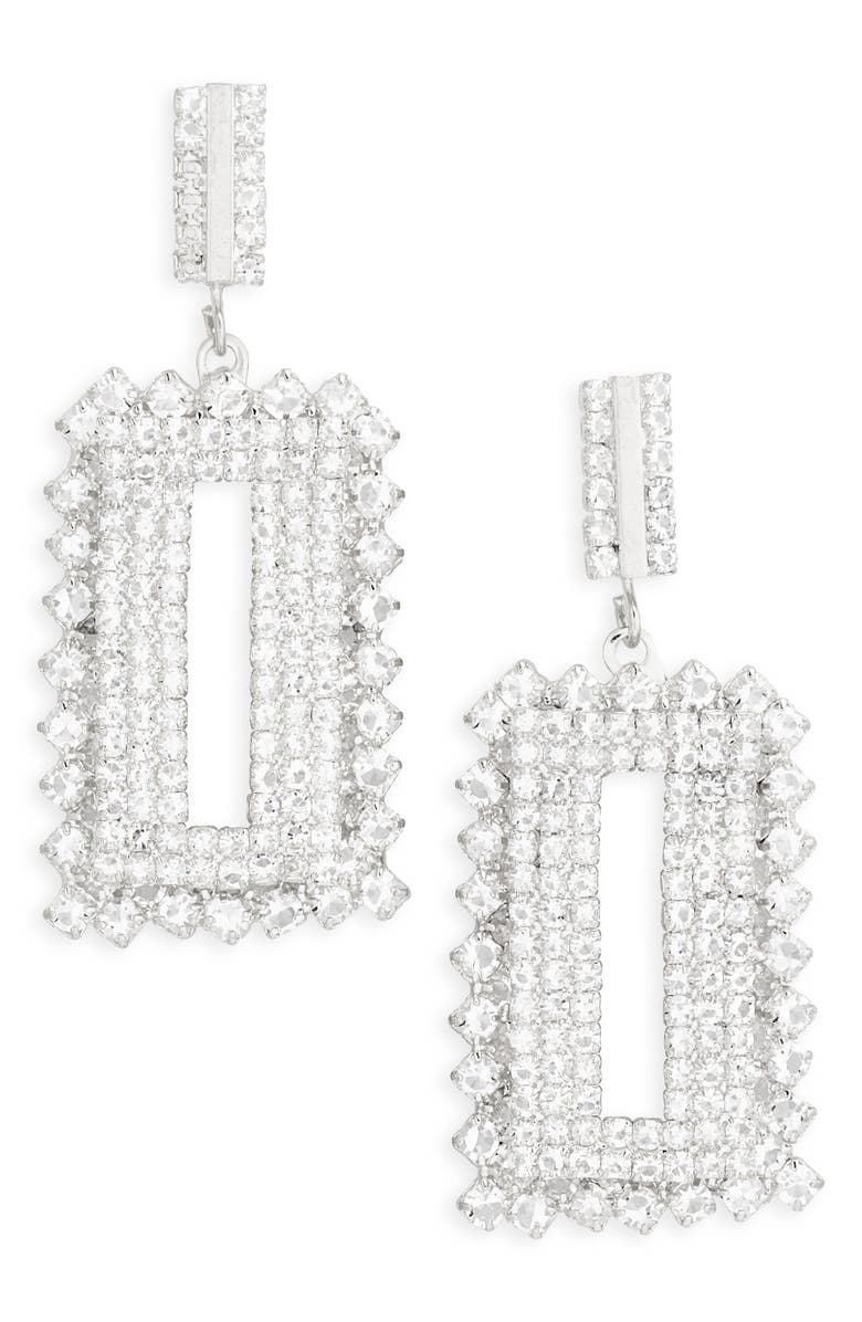 Tasha Pavé Crystal Rectangular Drop Earrings, Main, color, Silver Crystal