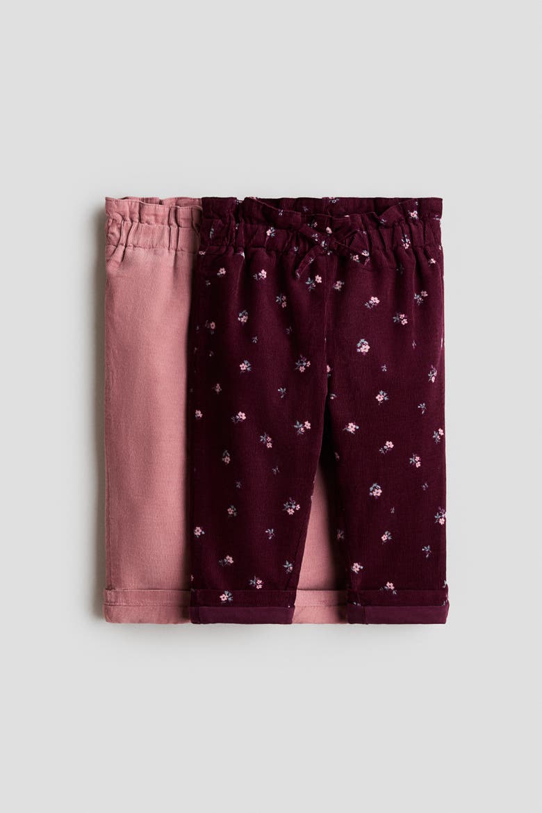 2-Pack Jersey-Lined Corduroy Pants, Main, color, Dark red/floral