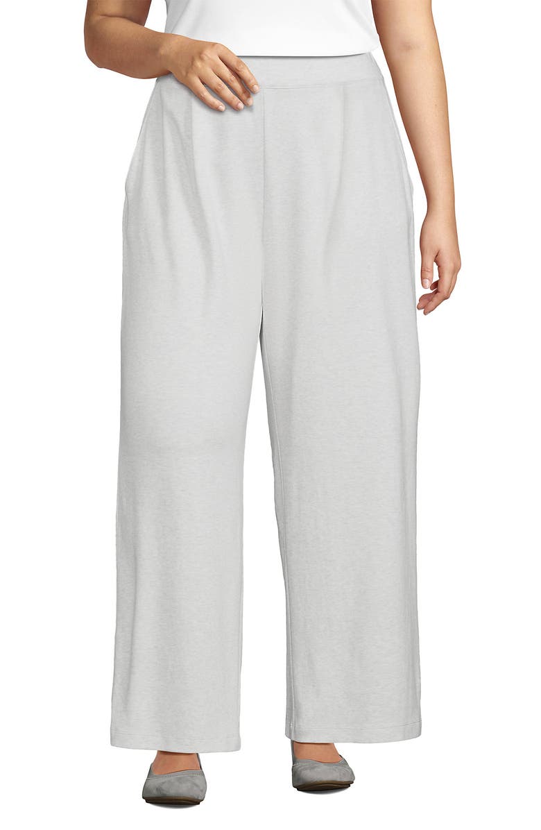 Lands' End Knit High Rise Pleated Wide Leg Pants, Main, color, Soft Light Gray Heather
