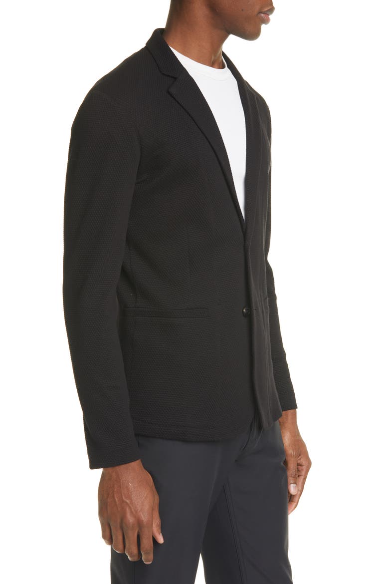 Trim Fit Knit Cotton Blend Blazer, Alternate, color, BLACK