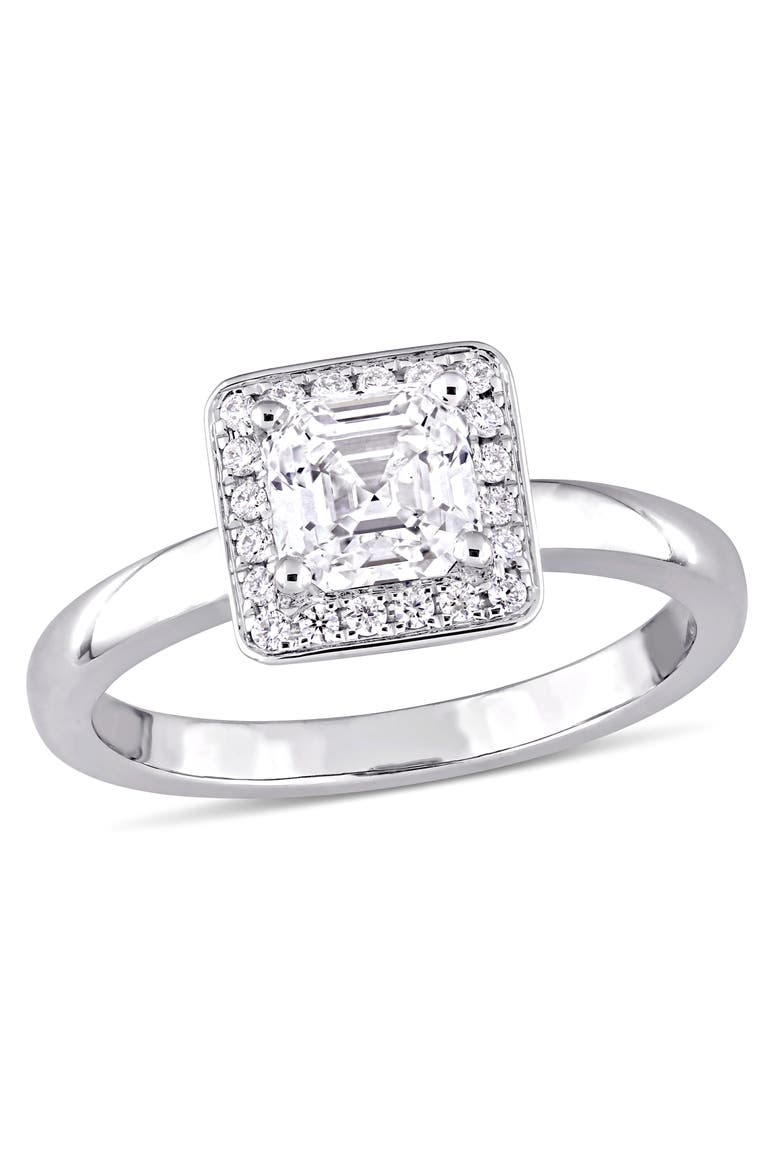 Diamond Asscher Halo Engagement Ring 14k, Main, color, 14k White Gold