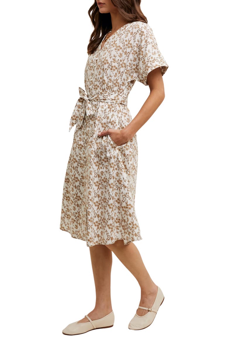 Floral Cotton Midi Dress, Alternate, color, CREAM/ TAUPE