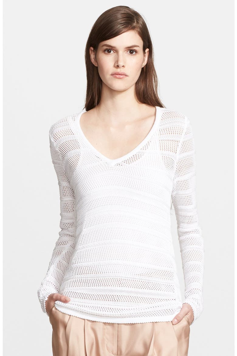 'Cassie' Open Stitch V-Neck Sweater, Main, color, WHITE