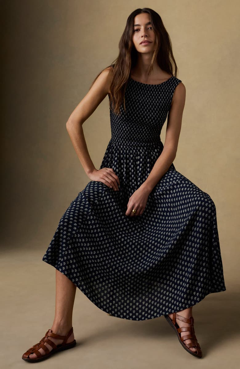 Faherty Sophis Smocked Waist Maxi Skirt, Alternate, color, Navy Lotus Floral